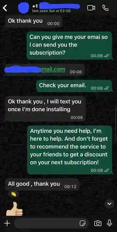 Lux IPTV WhatsApp testimonial