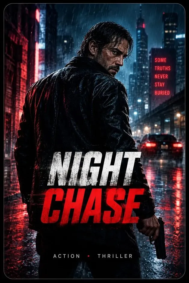Action thriller poster featuring a mysterious man in a rainy city at night on lux iptv