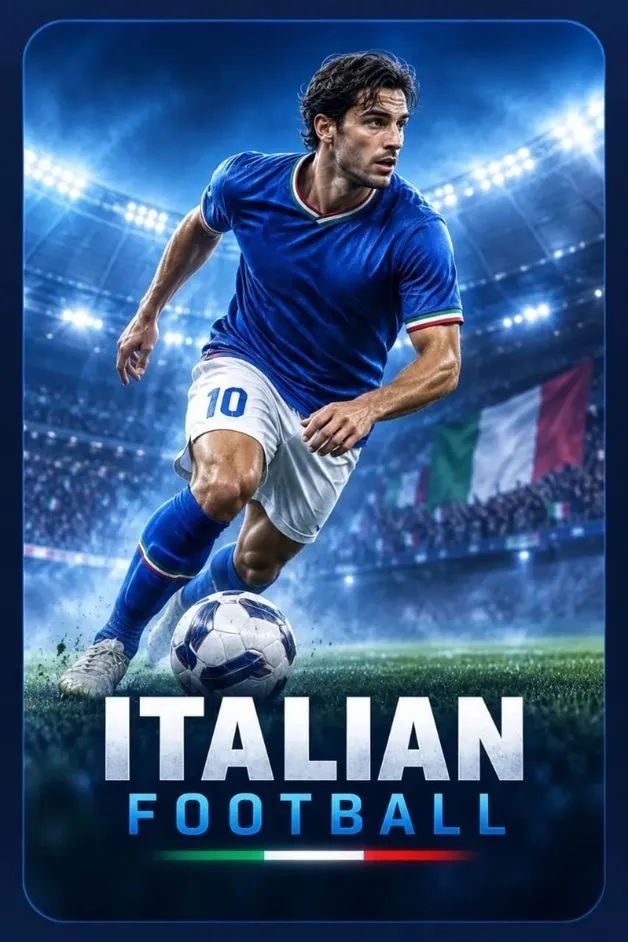 Italian football poster featuring a player in blue controlling the ball in a stadium on lux iptv