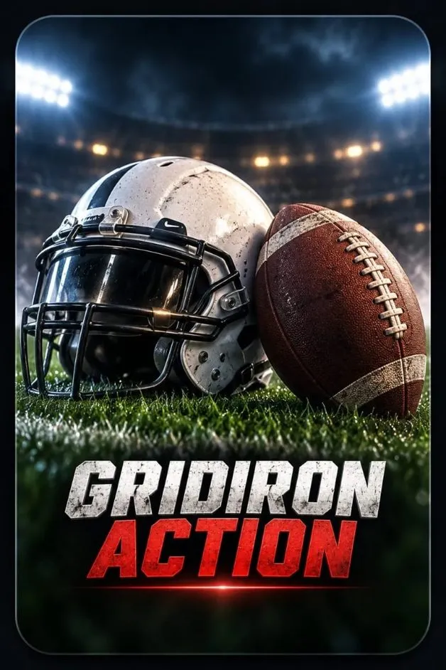 American football poster featuring a helmet and football on a stadium field on lux iptv