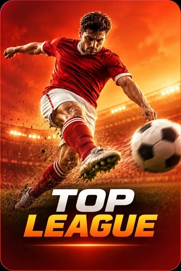 Top league football poster featuring a player striking the ball inside a dramatic stadium on lux iptv