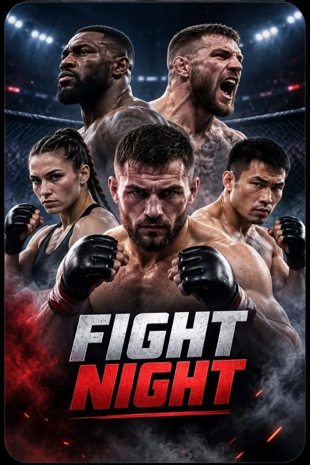Fight night poster featuring MMA fighters ready for an intense arena competition on lux iptv